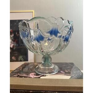 Vintage Mikasa Bluebells Green Blue Pedestal Compote Bowl Candy Dish Catch All